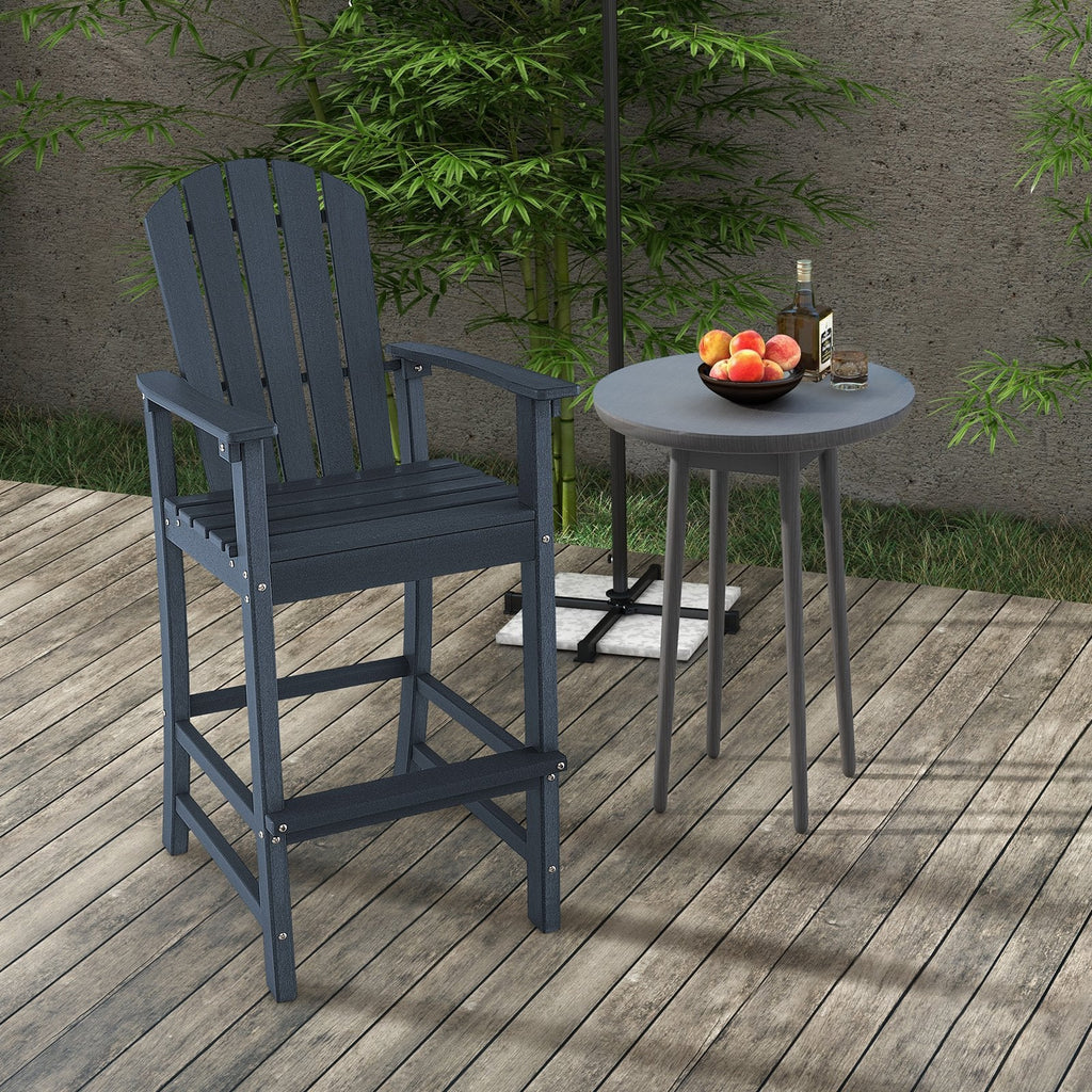 30 Inches Counter Height Outdoor HDPE Bar Stool with Armrests and Footrest-Black