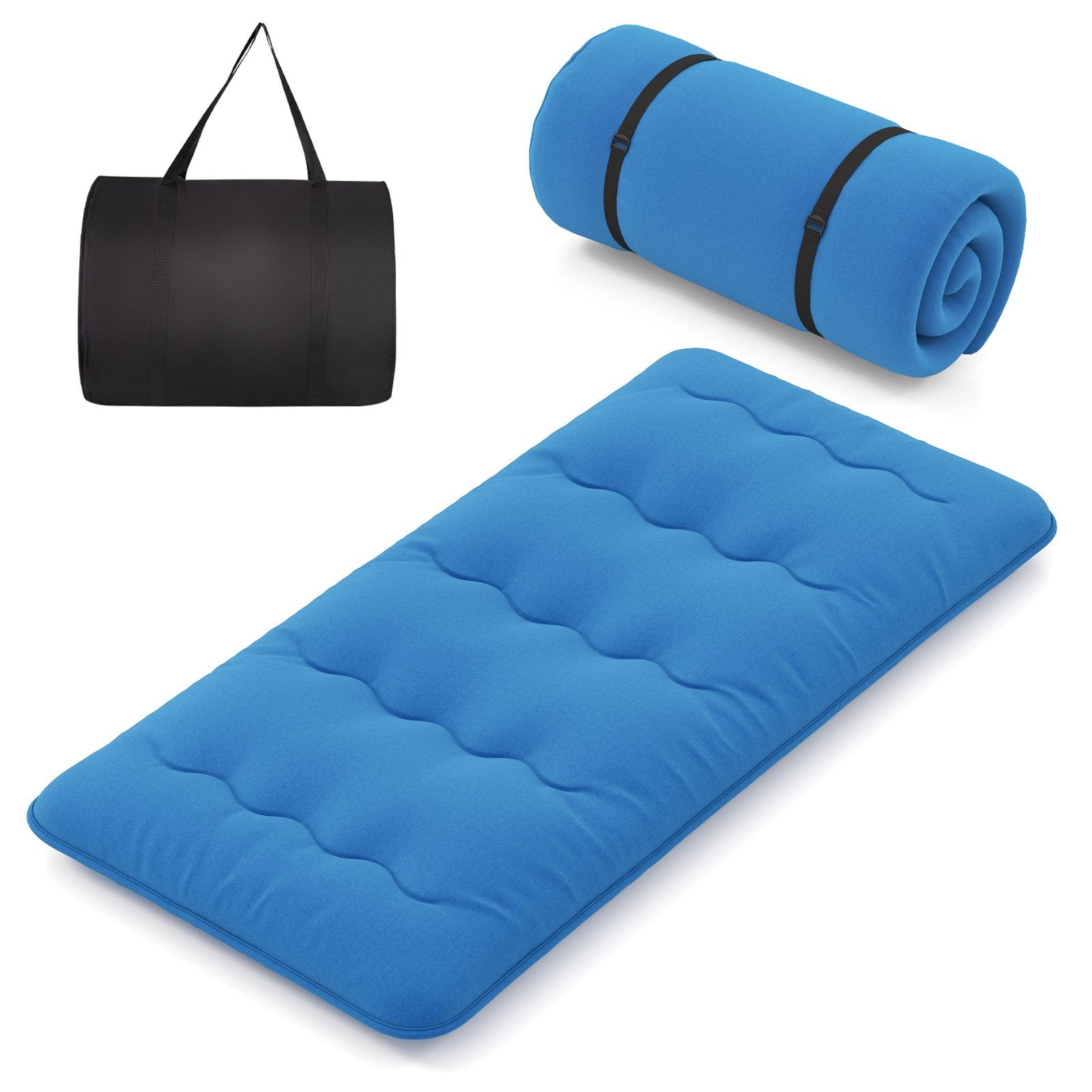 Foldable Futon Mattress with Washable Cover and Carry Bag for Camping Blue-King Size