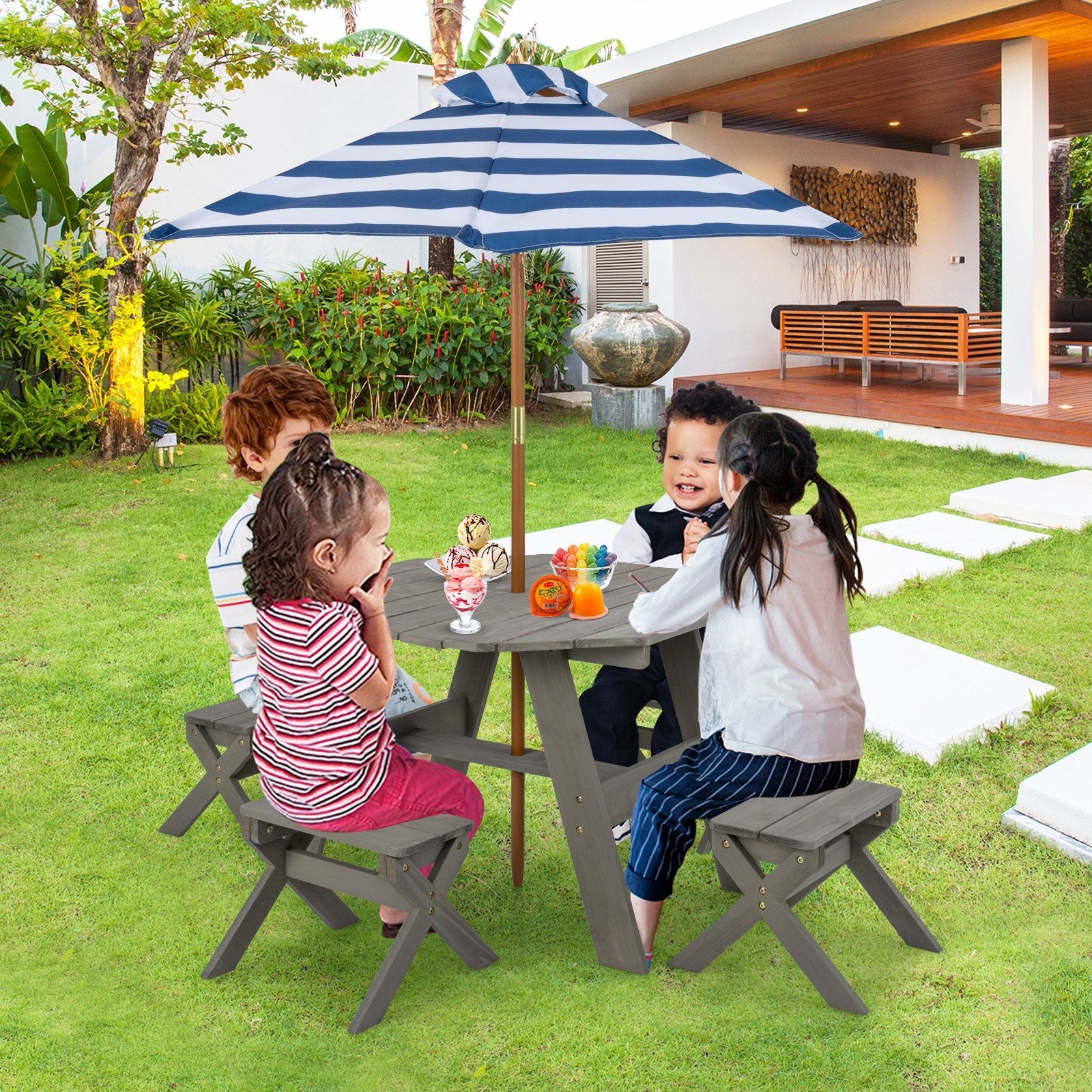 Kids Wooden Table Set for Children Aged 3+ Years-Gray