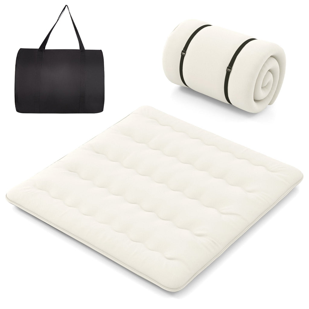 Queen/King/Twin/Full Futon Mattress Floor Sleeping Pad with Washable Cover Beige-Queen Size