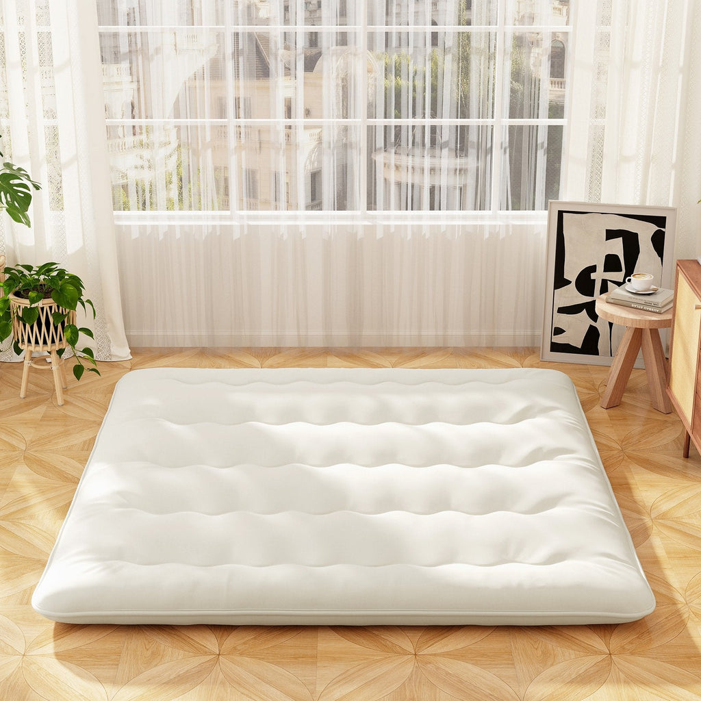 Queen/King/Twin/Full Futon Mattress Floor Sleeping Pad with Washable Cover Beige-Queen Size