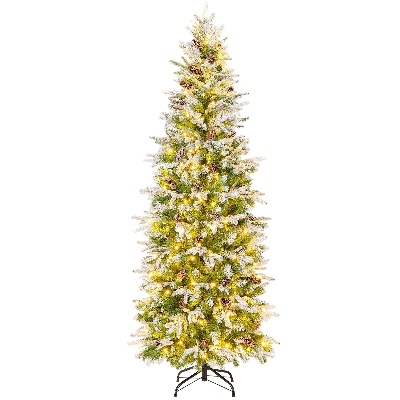 6/7.5/9 Feet Pre-Lit Artificial Christmas Tree Snow Flocked Hinged-7.5 Feet