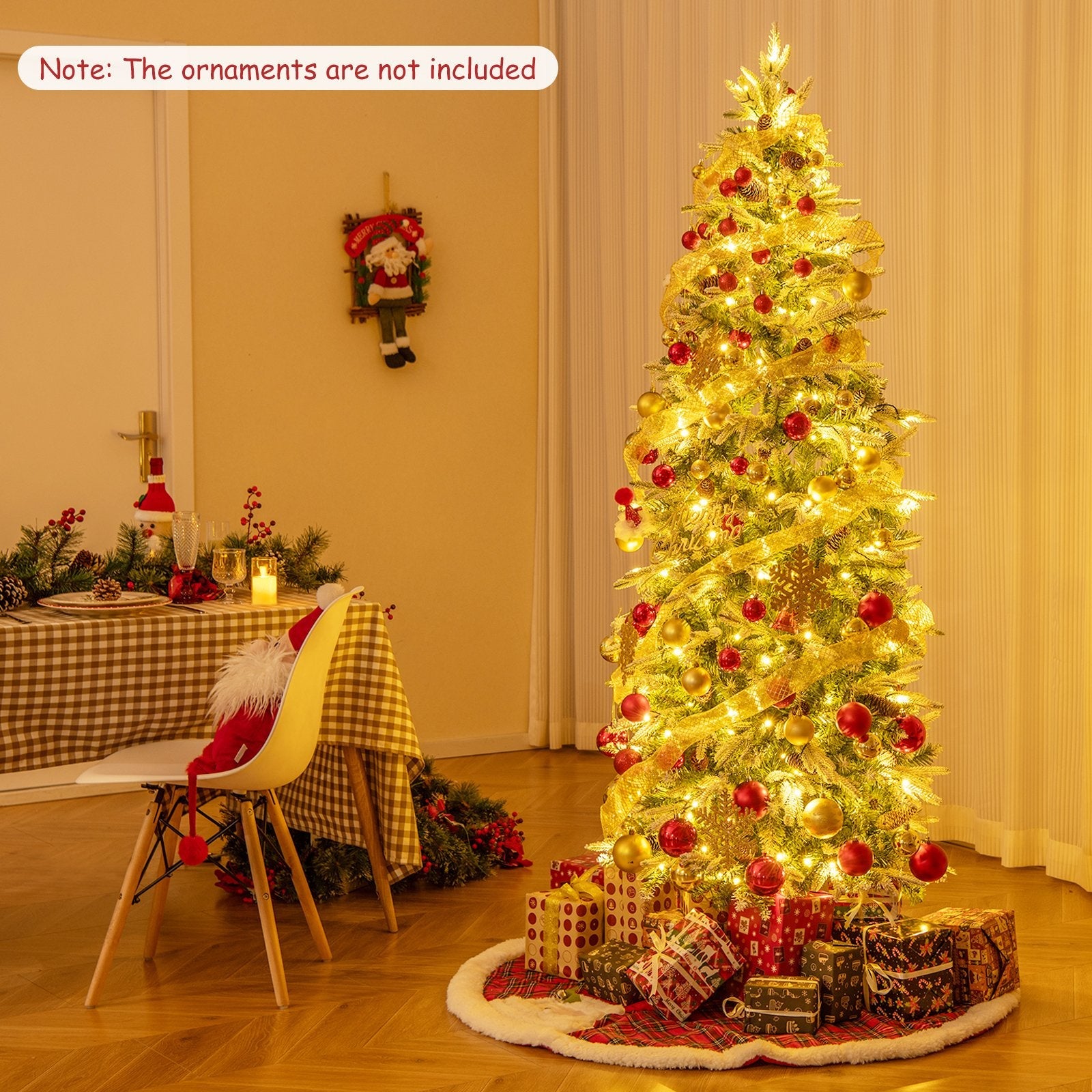 6/7.5/9 Feet Pre-Lit Artificial Christmas Tree Snow Flocked Hinged-7.5 Feet