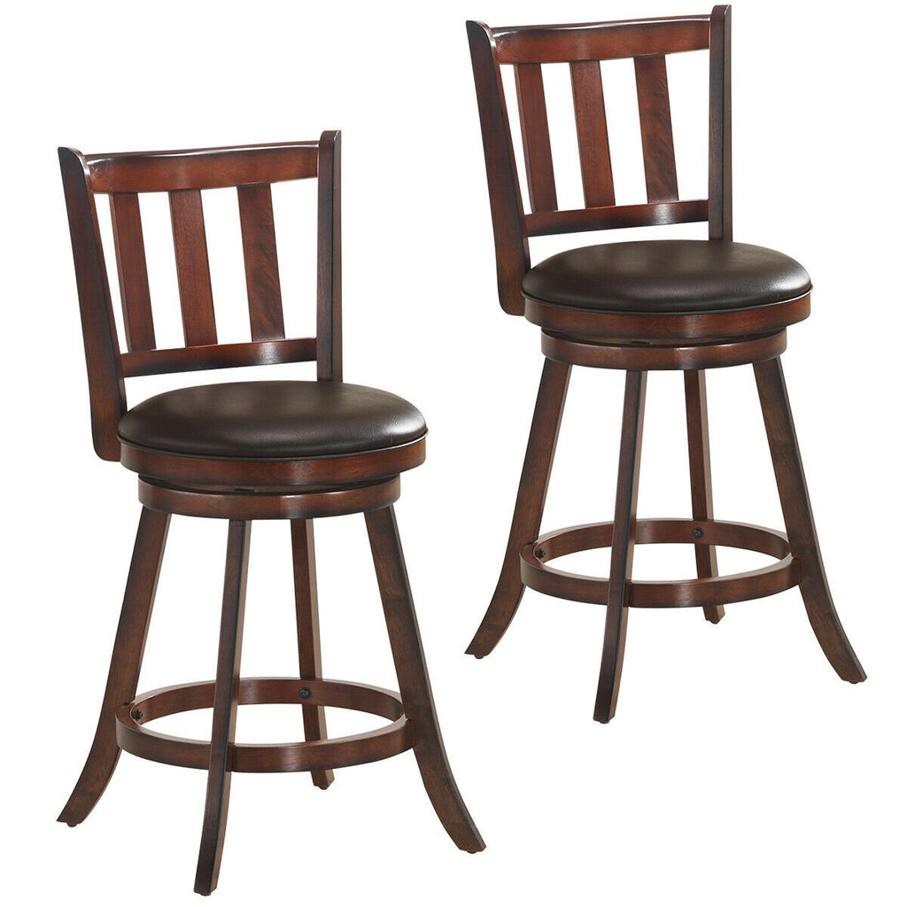 Set of 2 Wood Swivel Counter Height Dining Pub Bar Stools with PVC Cushioned Seat-29 Inch