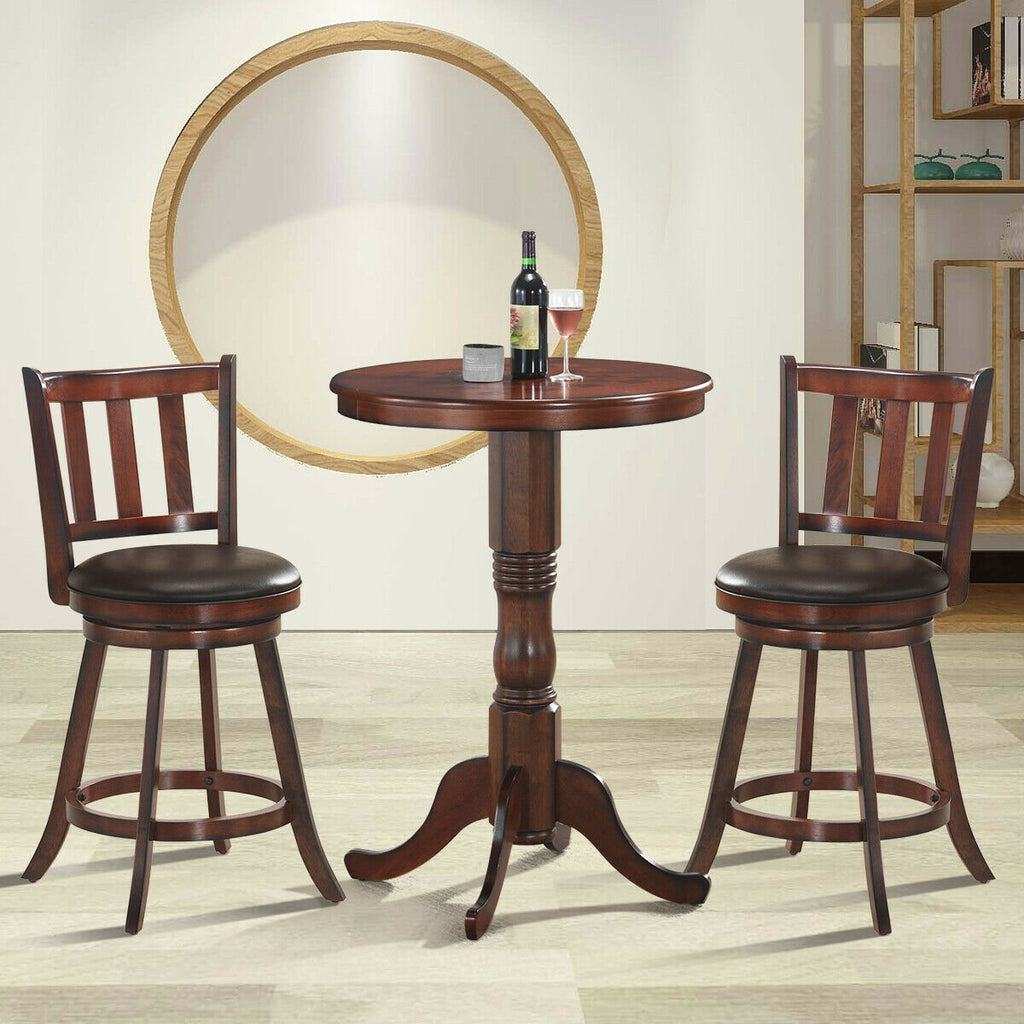 Set of 2 Wood Swivel Counter Height Dining Pub Bar Stools with PVC Cushioned Seat-29 Inch