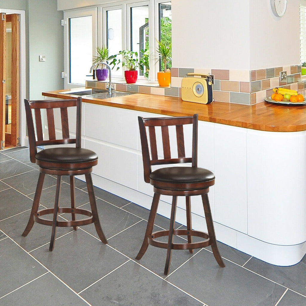 Set of 2 Wood Swivel Counter Height Dining Pub Bar Stools with PVC Cushioned Seat-29 Inch