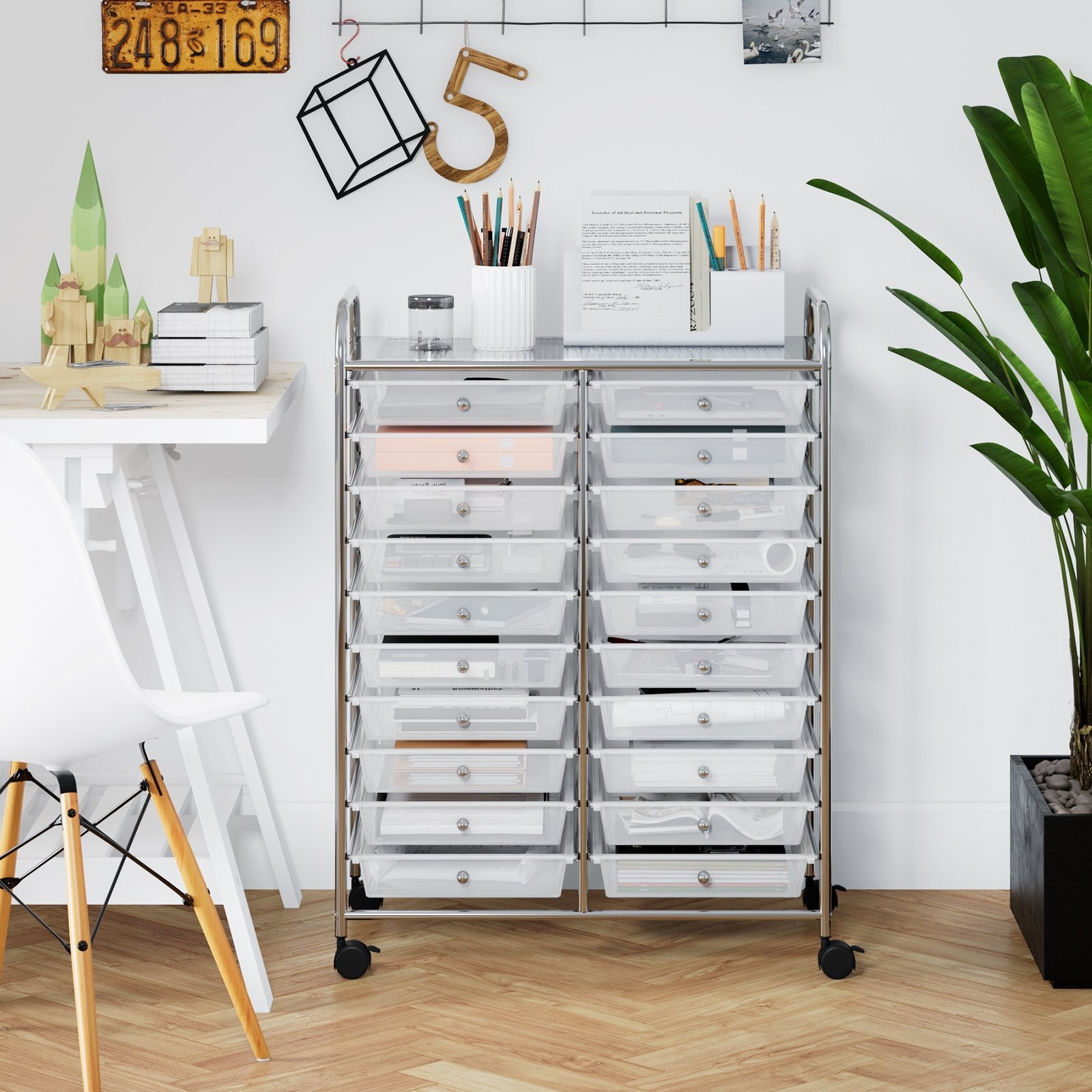 20 Drawers Rolling Storage Cart Studio Organizer-Beige