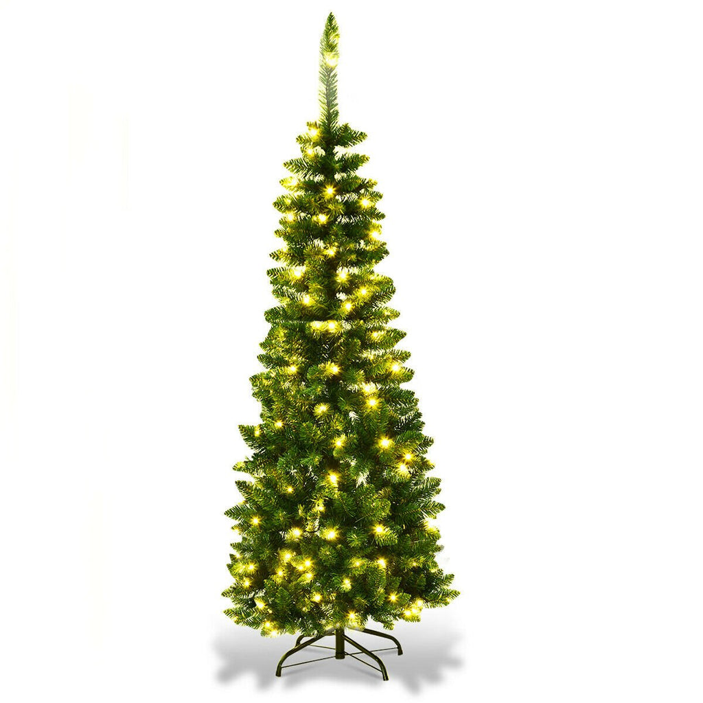 6.5 Feet Pre-Lit Hinged Artificial Pencil Christmas Tree-6.5 ft