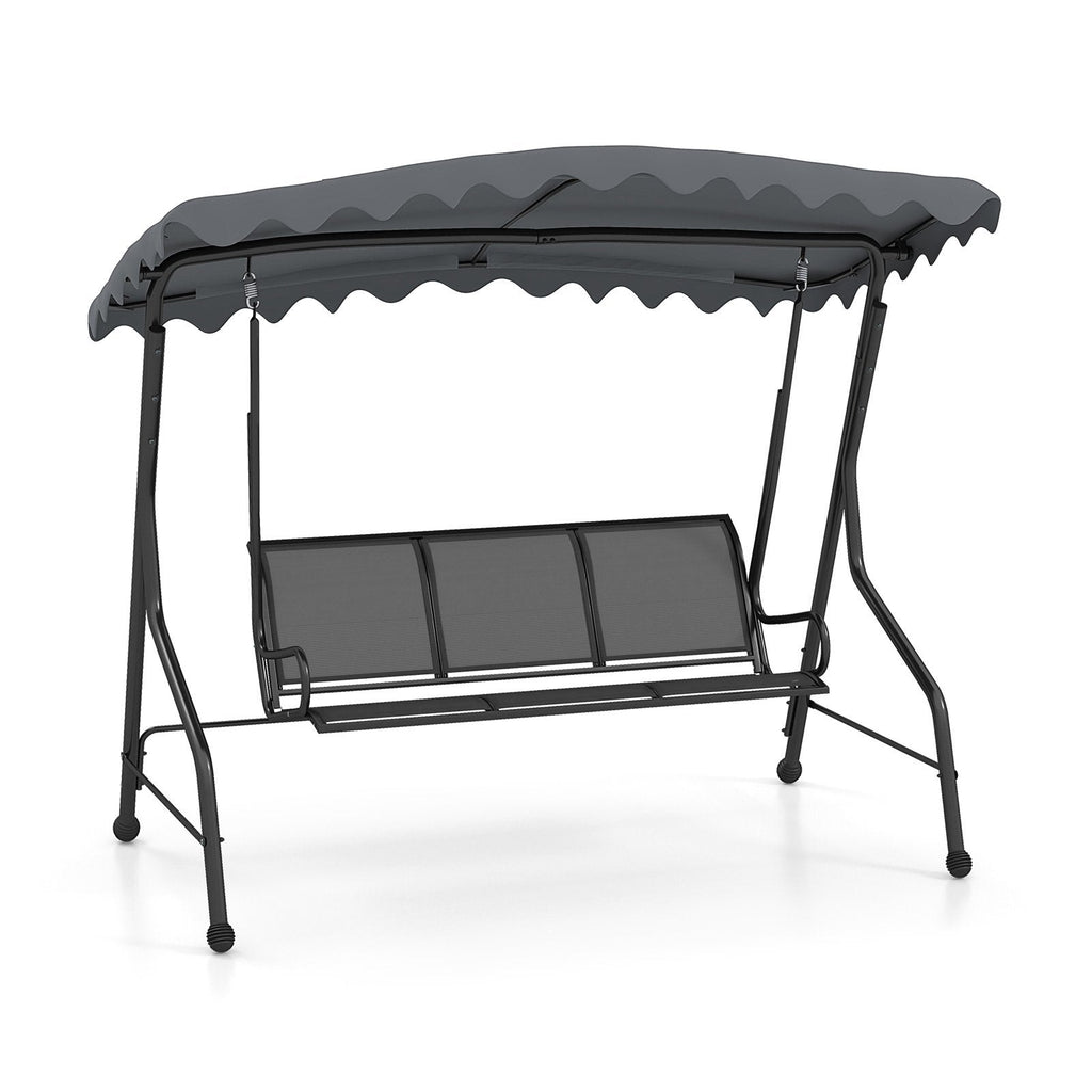 3-Seat Outdoor Porch Canopy Swing with Adjustable Shading-Brown