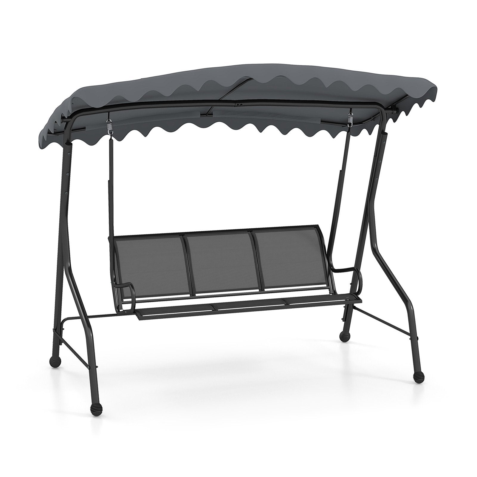 3-Seat Outdoor Porch Canopy Swing with Adjustable Shading-Brown