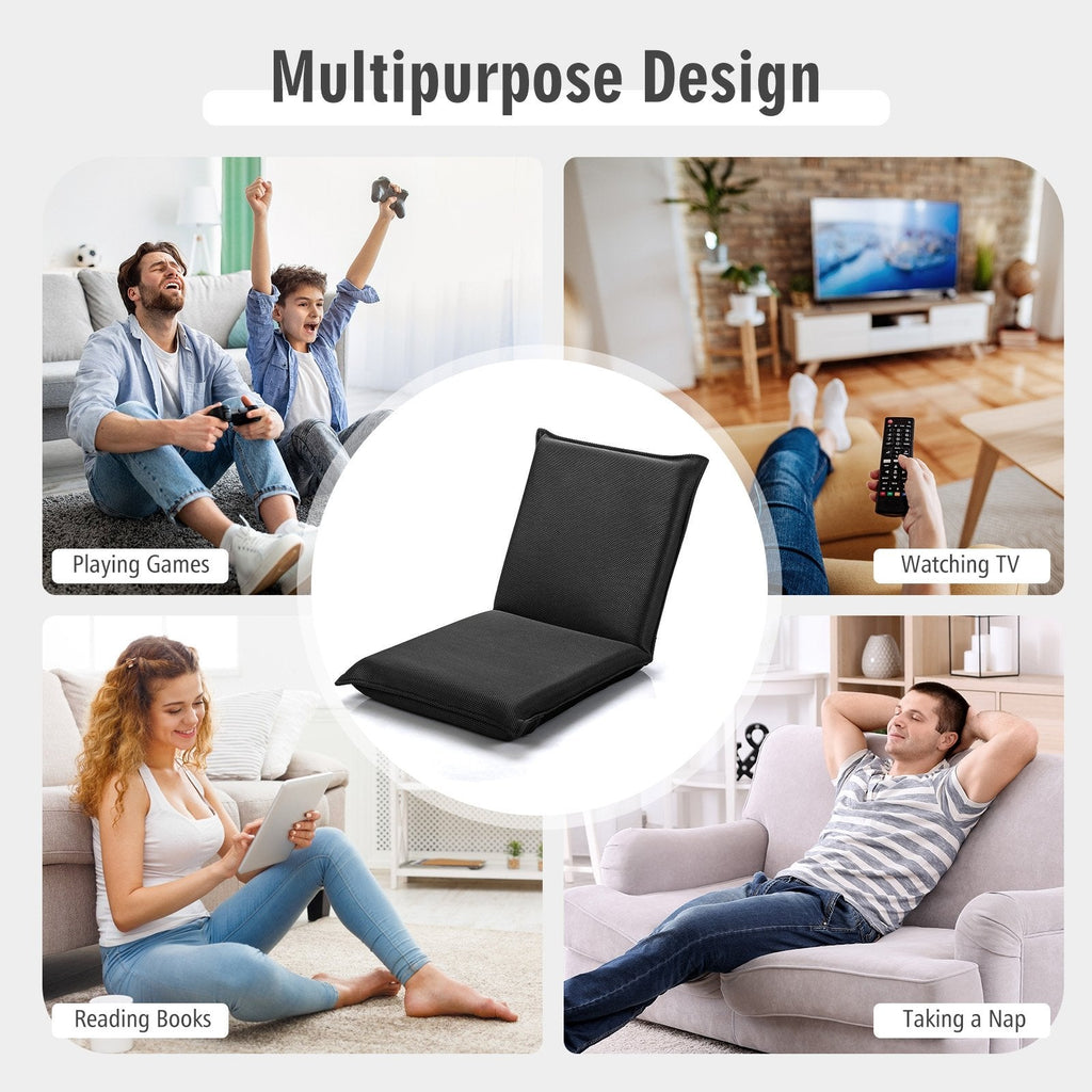 Adjustable 6 positions Folding Lazy Man Sofa Chair Floor Chair-Black