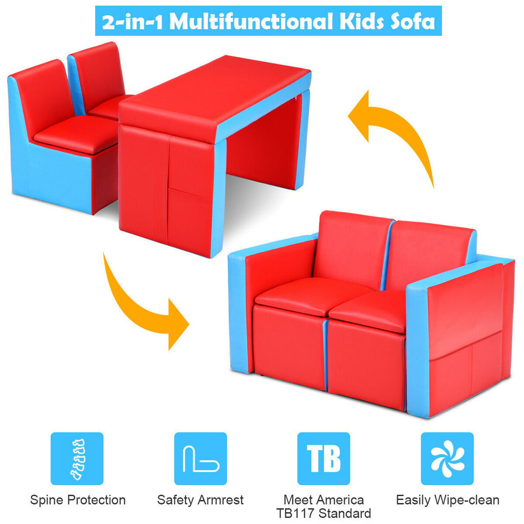 Multi-functional Kids Sofa Table Chair Set-Pink
