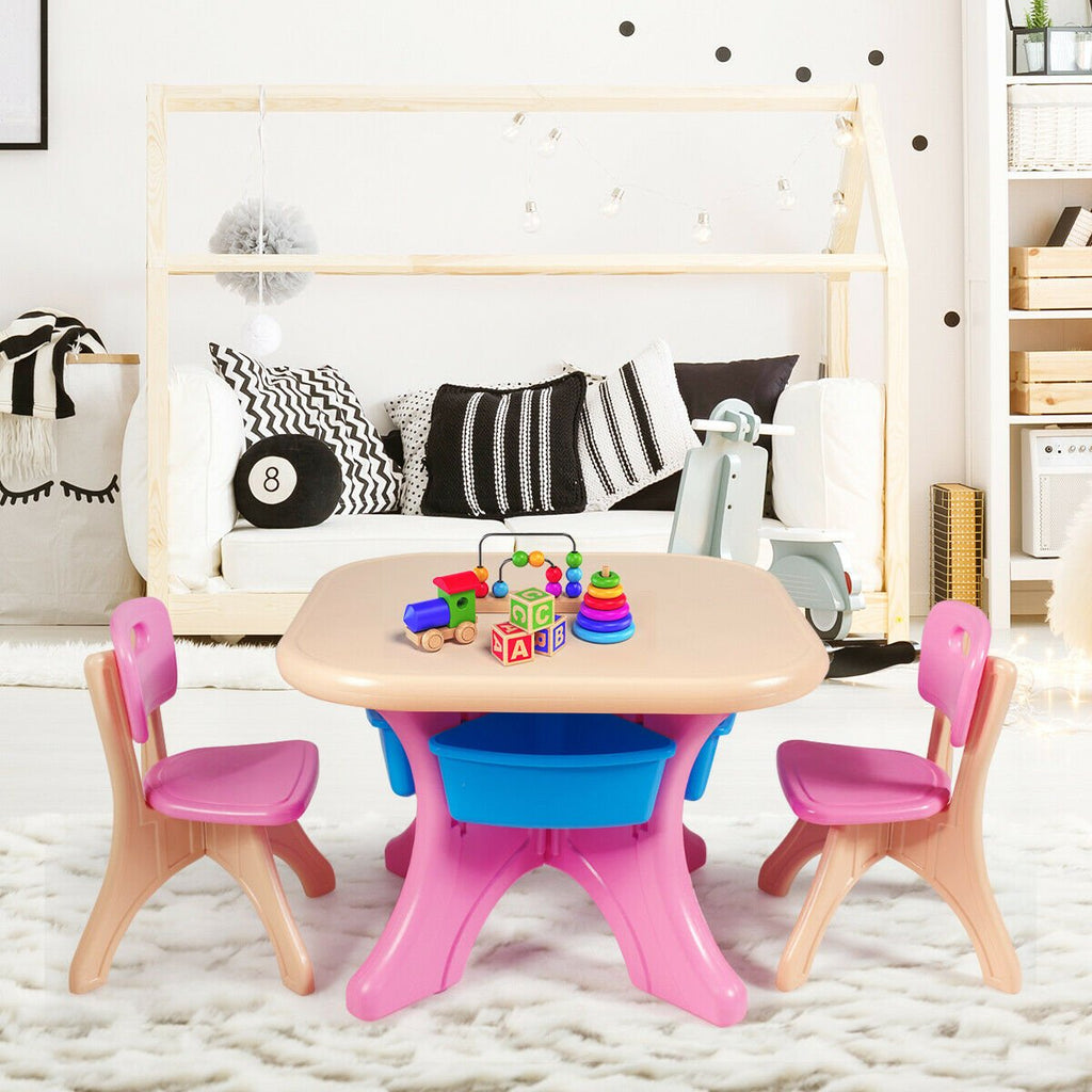 Children Kids Activity Table & Chair Set Play Furniture W/Storage-Blue