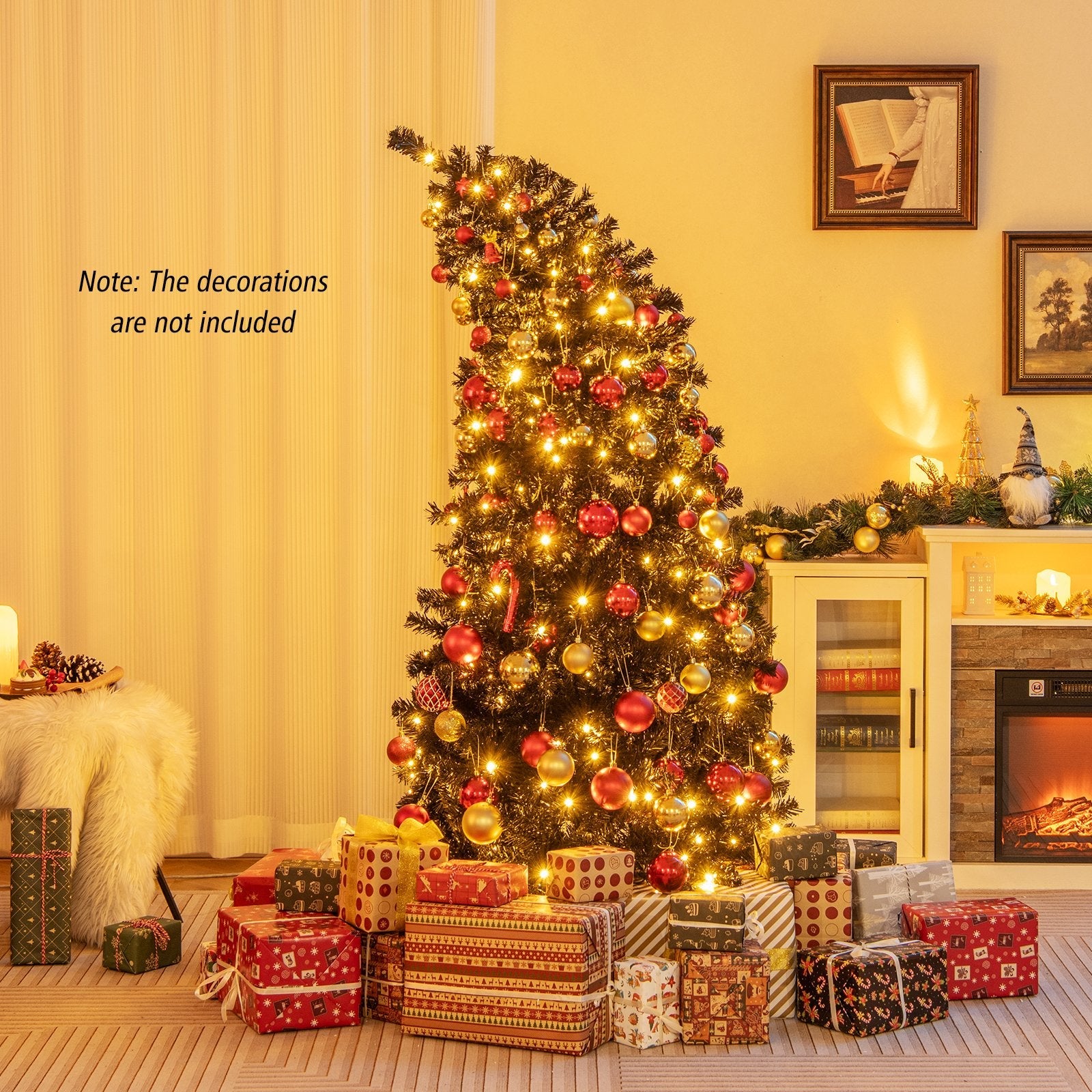 6/7 FT Artificial Christmas Tree with Bendable Top Section and Warm Light-7 ft
