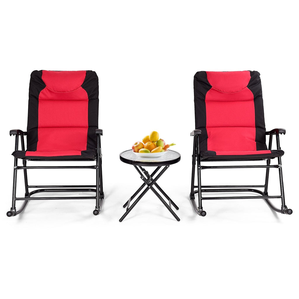 3 Pieces Outdoor Folding Rocking Chair Table Set with Cushion-Blue