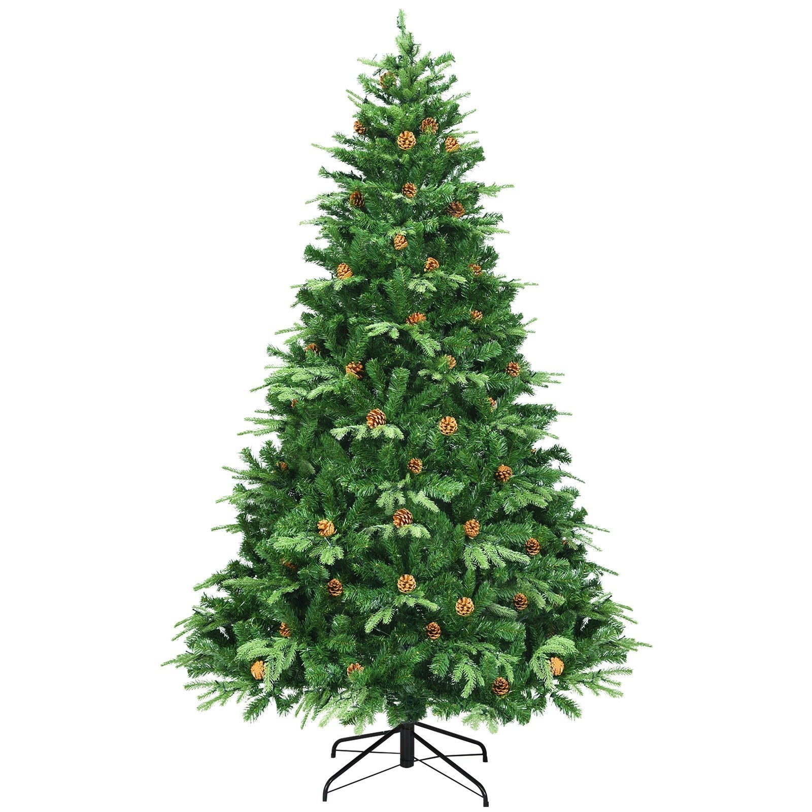 Flocked Artificial Christmas Tree with LED Lights and Pine Cones-8 ft