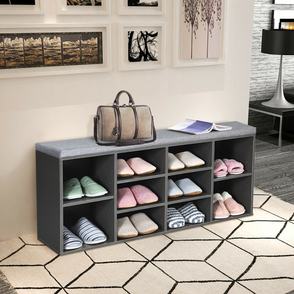 10-Cube Organizer  Entryway Padded Shoe Storage Bench-Beige