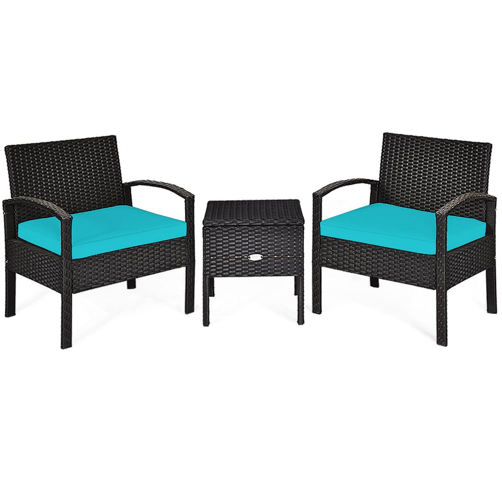 3 Piece PE Rattan Wicker Sofa Set with Washable and Removable Cushion for Patio-Red