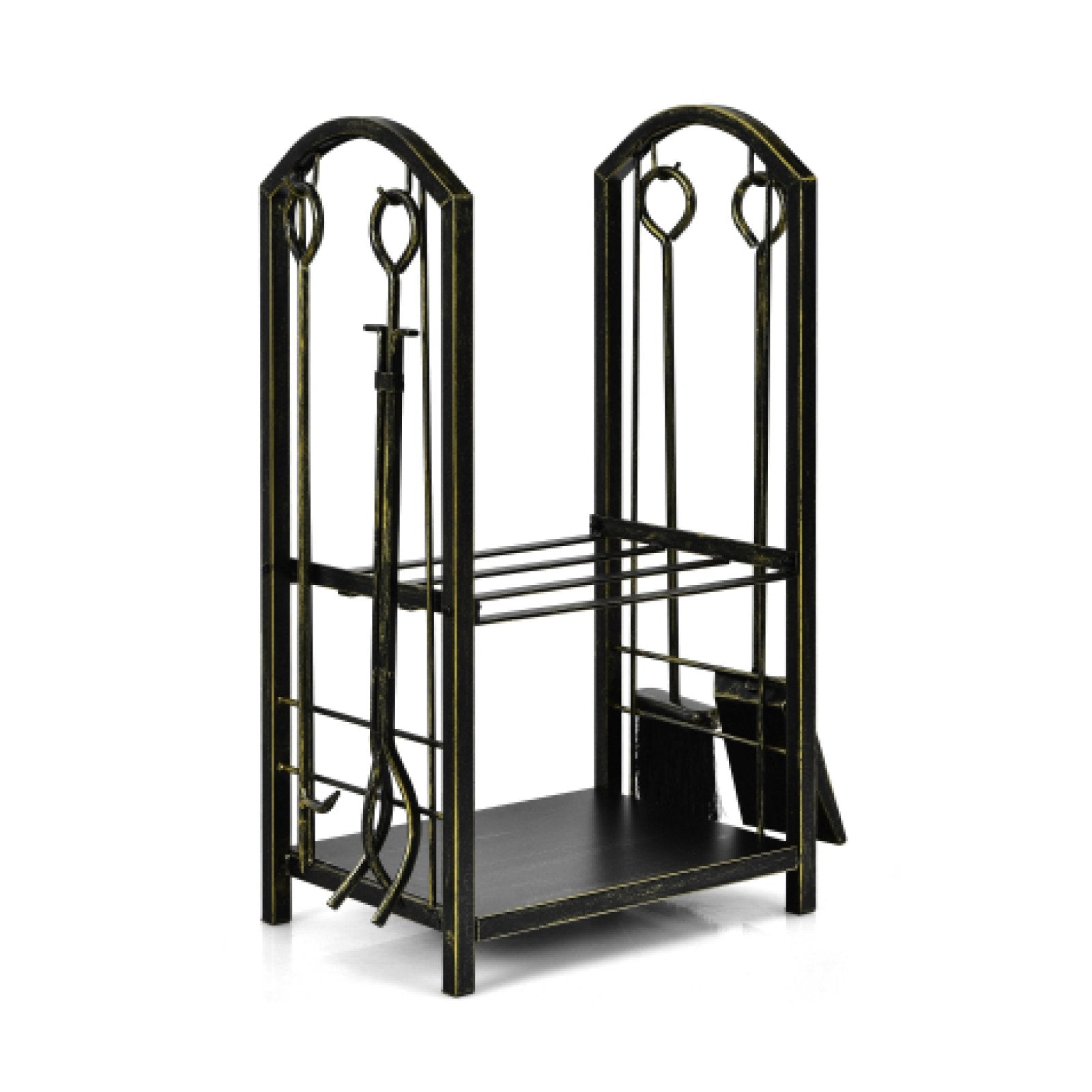 Fireplace Log Rack with 4 Tools Set Fireside Firewood Holder
