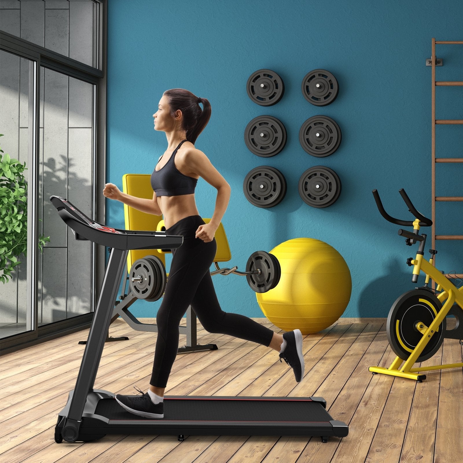 2.25HP Electric Running Machine Treadmill with Speaker and APP Control-Blue