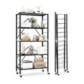 5-Tier Foldable Storage Shelf with Wheels-Black