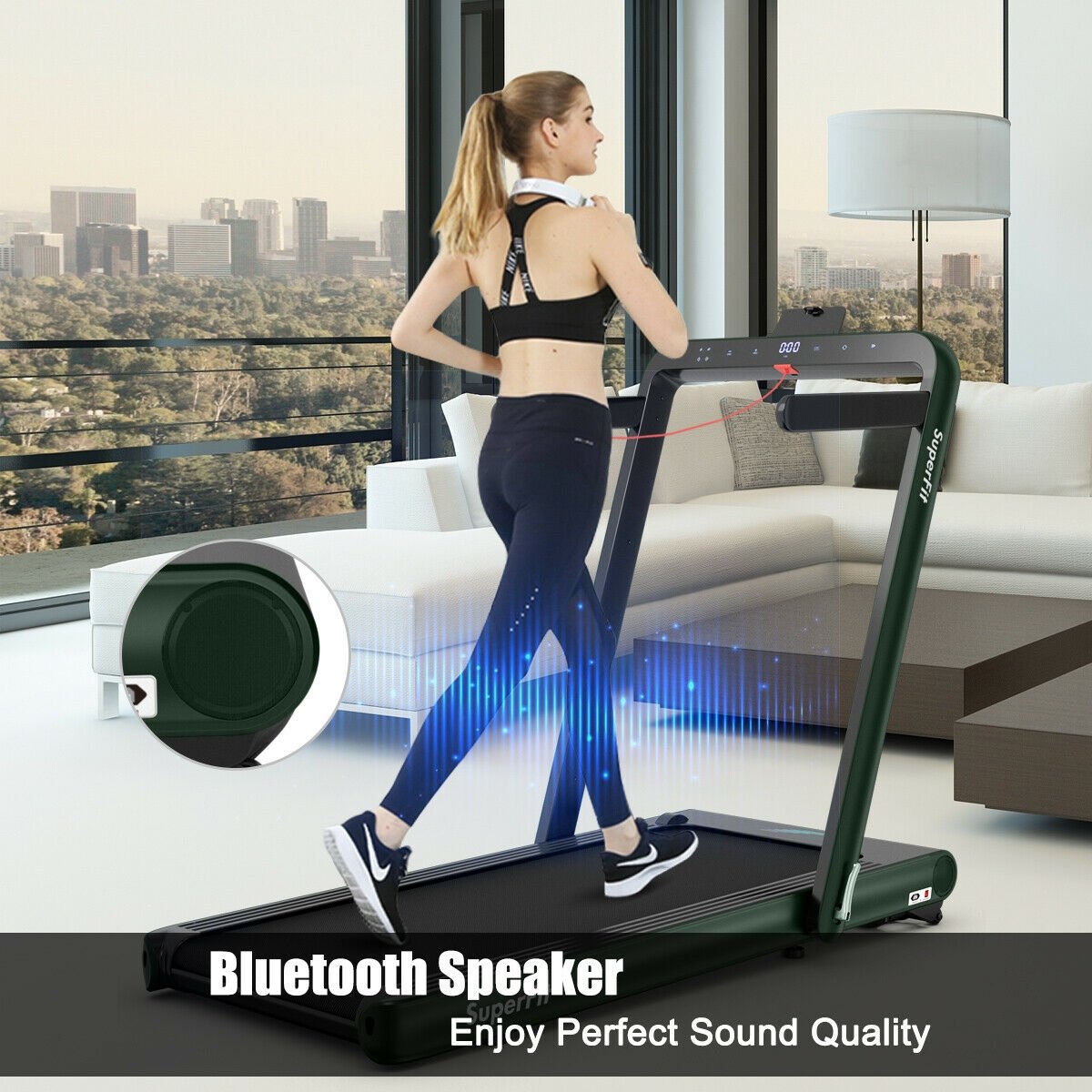 4.75HP 2 In 1 Folding Treadmill with Remote APP Control-Black