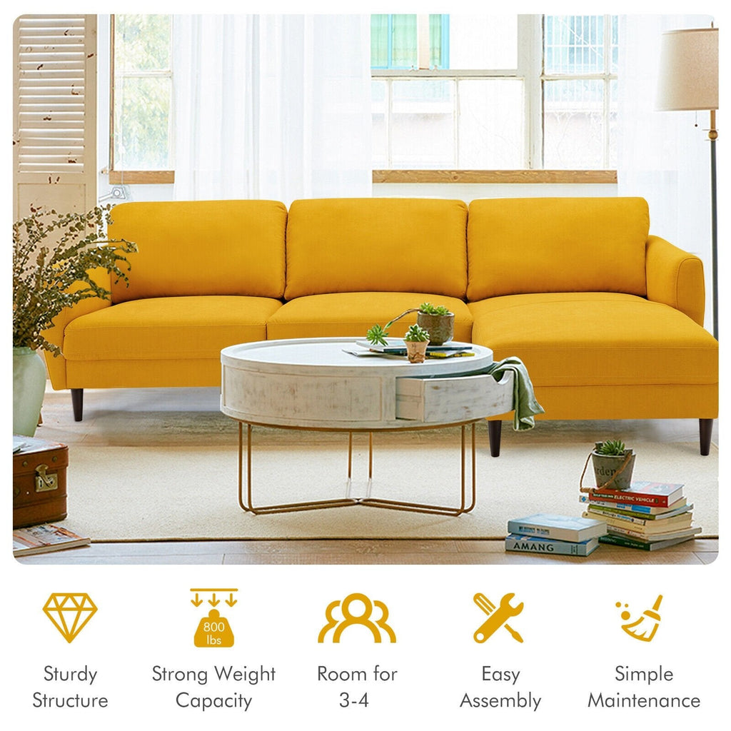 L-Shaped Fabric Sectional Sofa with Chaise Lounge and Solid Wood Legs-Navy