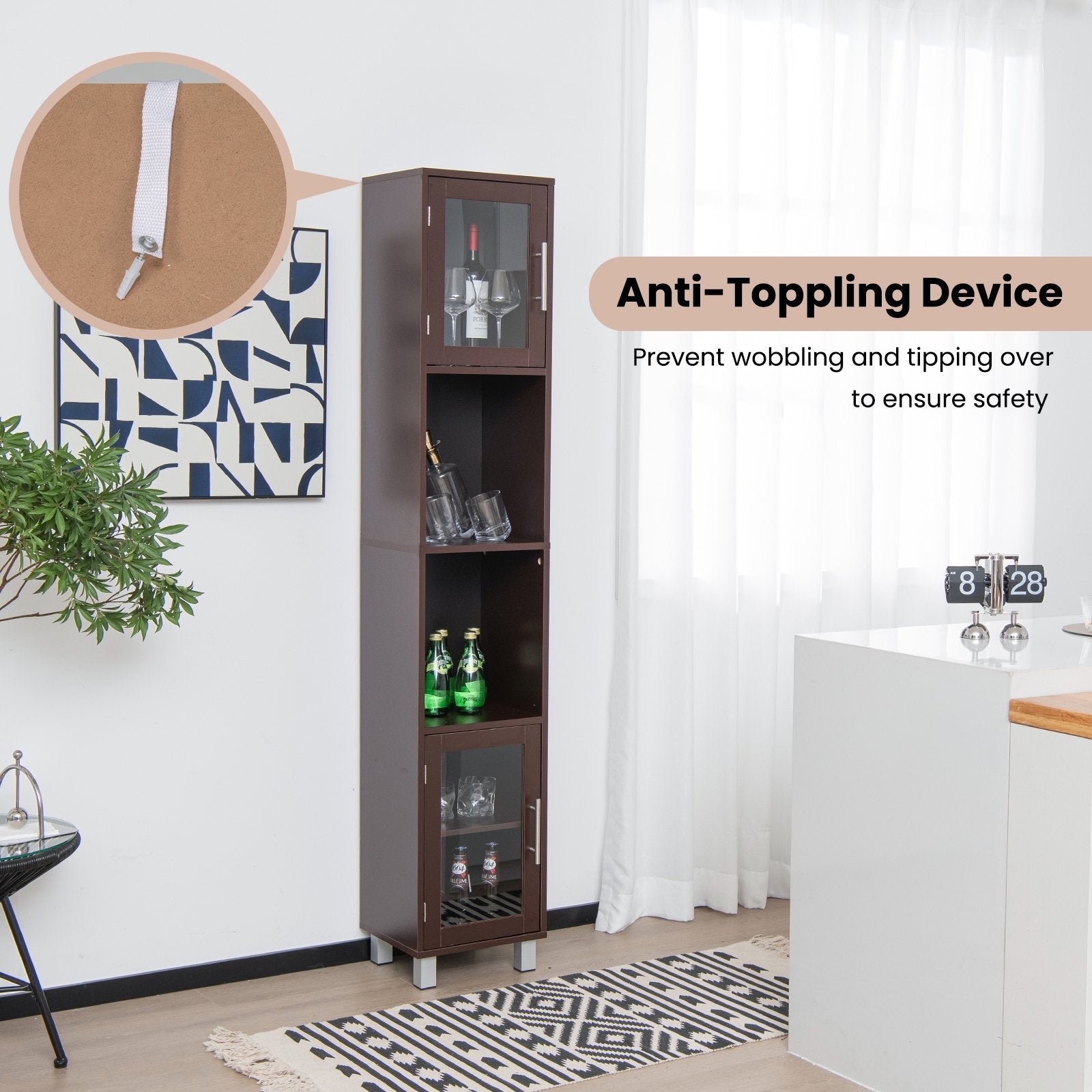 71 Inch Tall Tower Bathroom Storage Cabinet and Organizer Display Shelves for Bedroom-Black