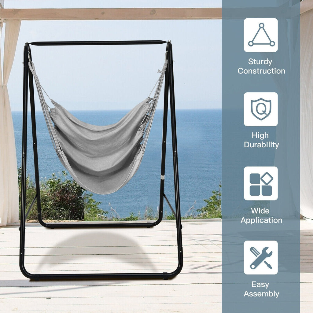 Hanging Padded Hammock Chair with Stand and Heavy Duty Steel-Beige