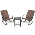 3 Pieces Patio Rattan Rocking Furniture Set-Brown