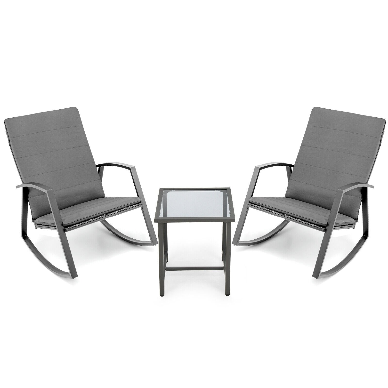 3 Pieces Patio Rattan Rocking Furniture Set-Brown
