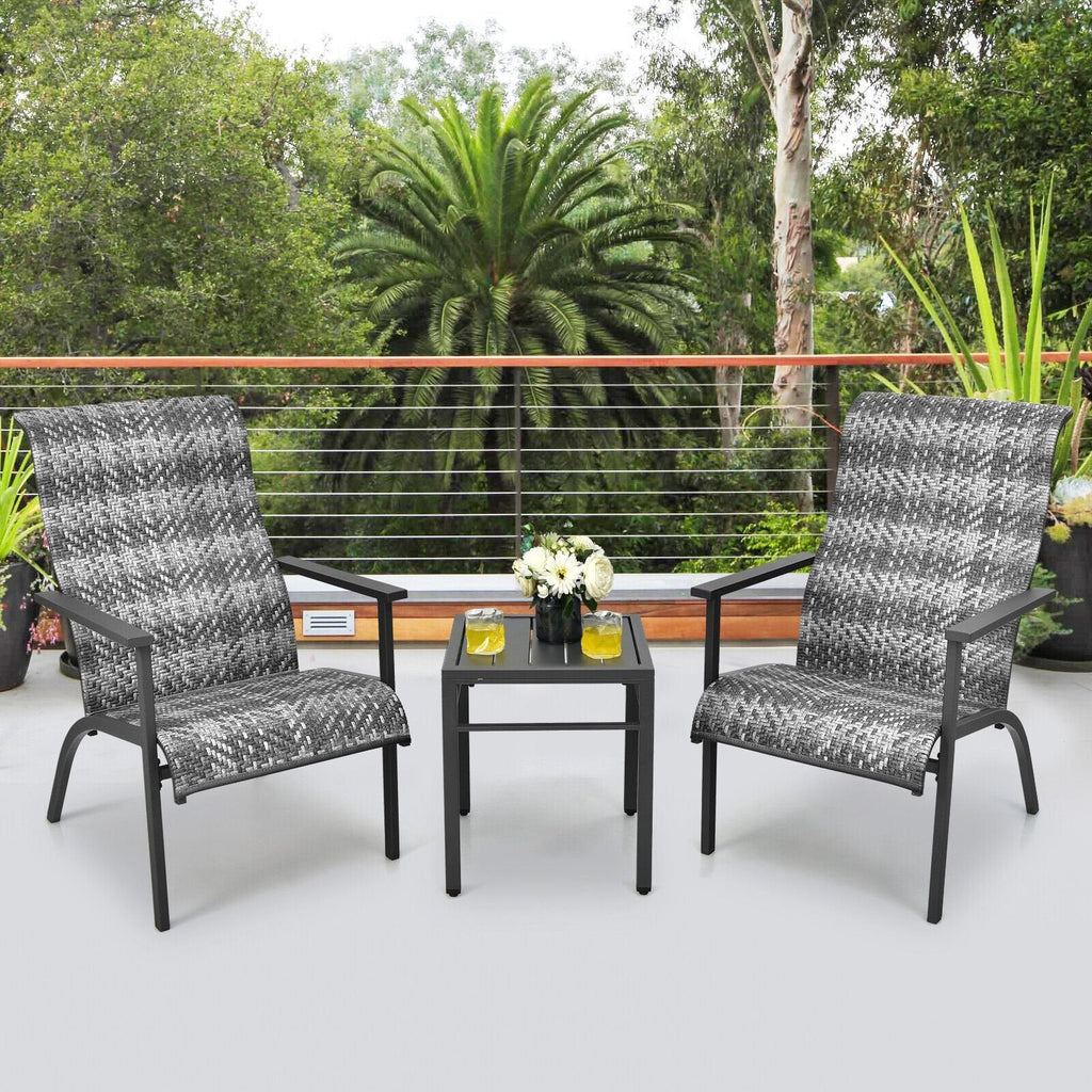 3 Pieces Patio Rattan Bistro Set with High Backrest and Armrest-Brown