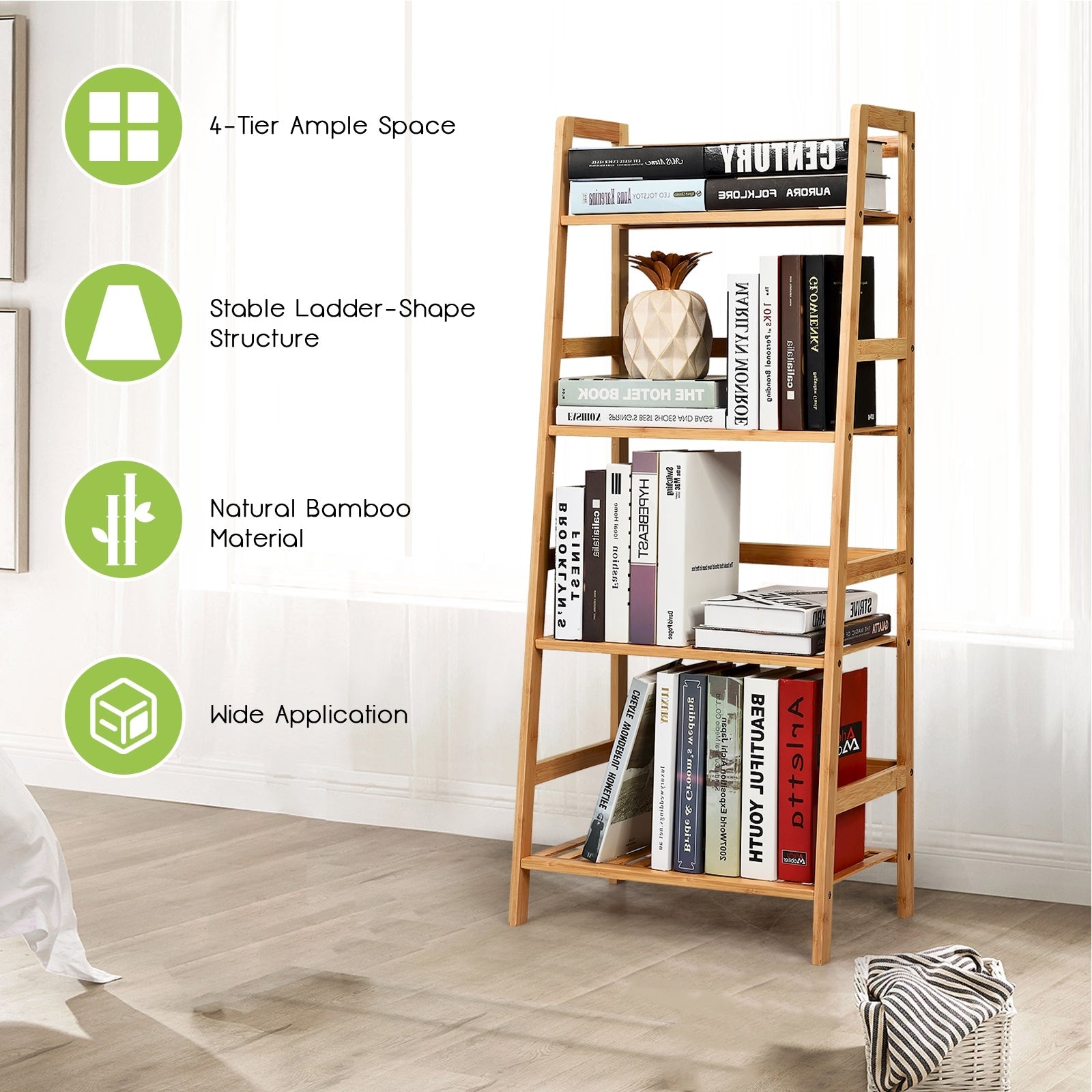 4-Tier Bamboo Plant Rack with Guardrails Stable and Space-Saving-Brown