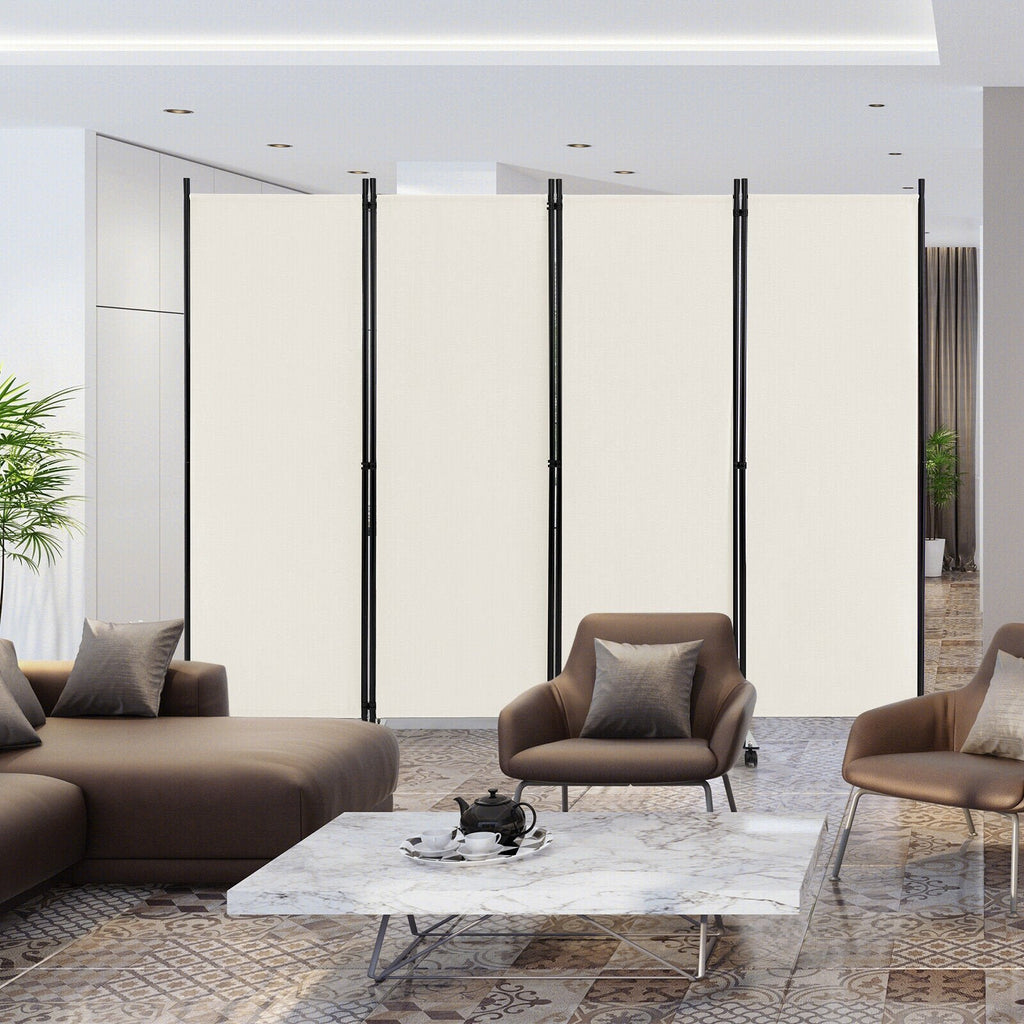 4-Panel Folding Room Divider 6 Feet Rolling Privacy Screen with Lockable Wheels-Black