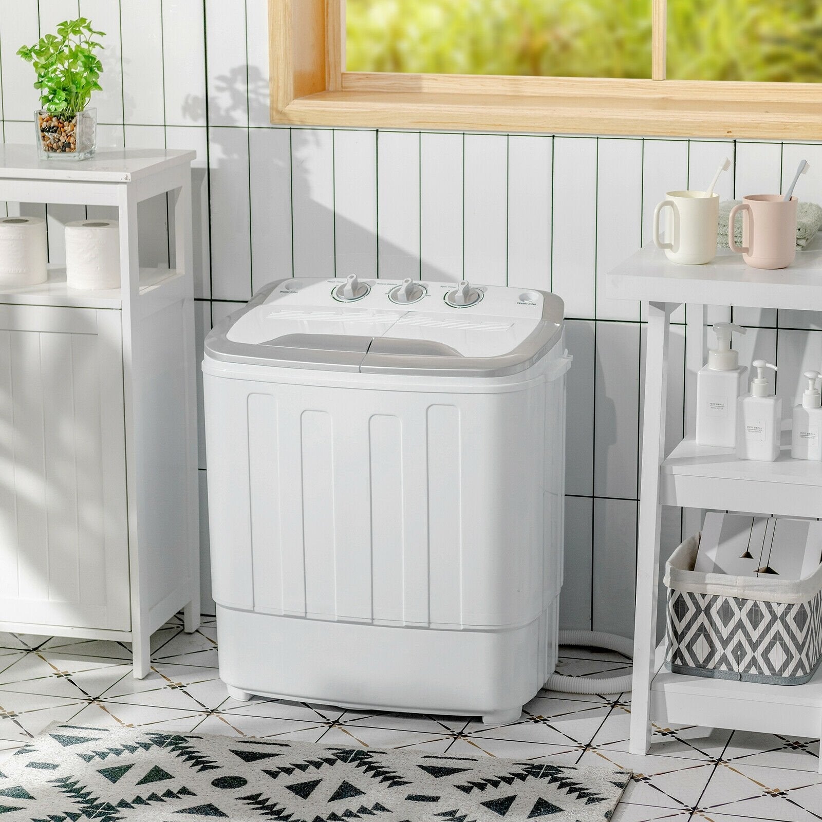 8 Lbs Compact Mini Twin Tub Washing Spiner Machine for Home and Apartment