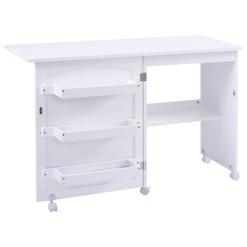 Folding Sewing Craft Table Shelf Storage Cabinet Home Furniture-Brown
