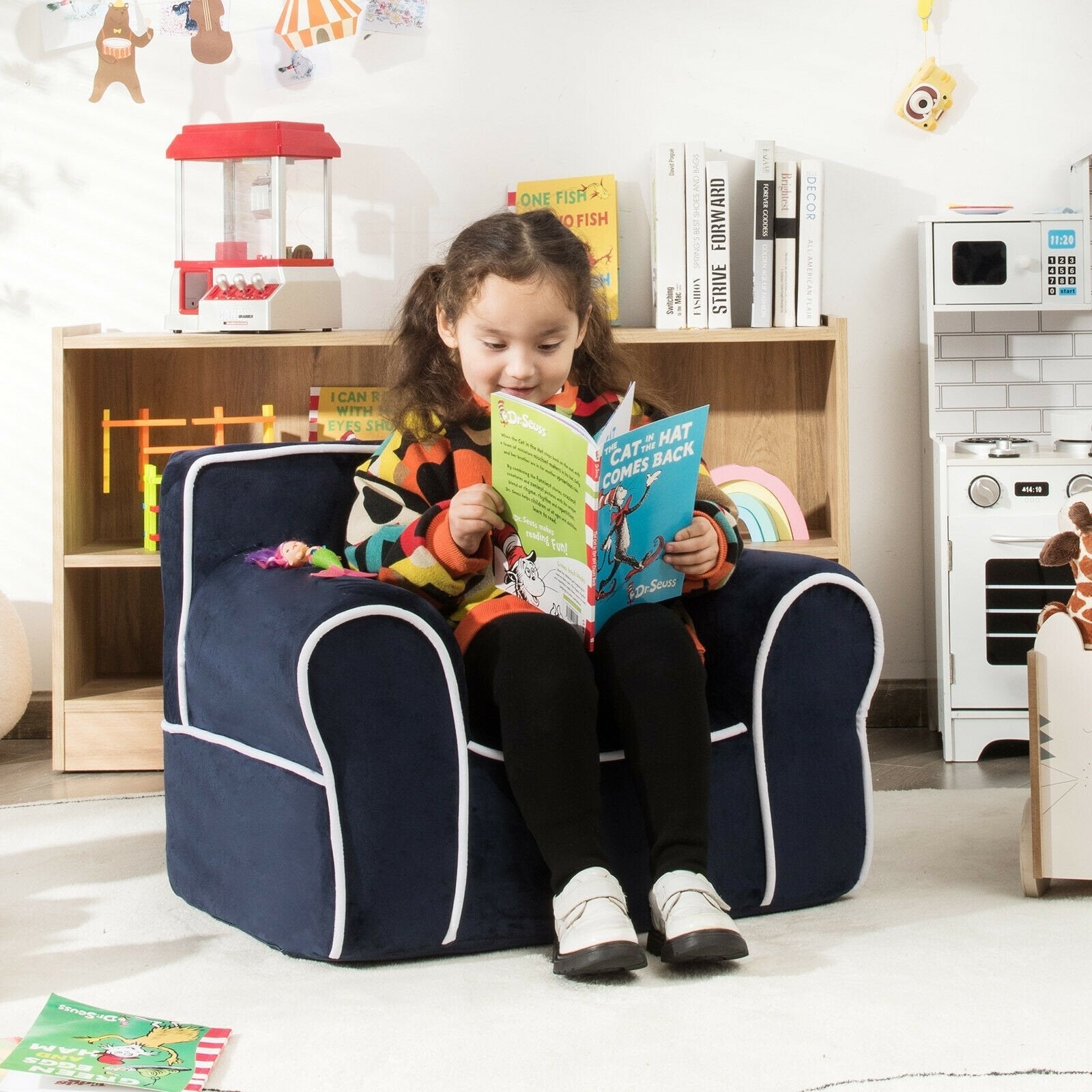 Upholstered Kids Sofa with Velvet Fabric and High-Quality Sponge-Blue