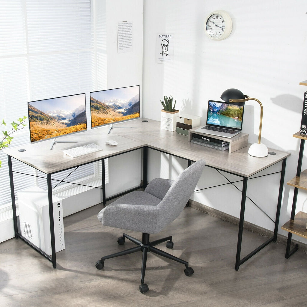 95 Inch 2-Person L-Shaped Long Reversible Computer Desk with Monitor Stand-Black