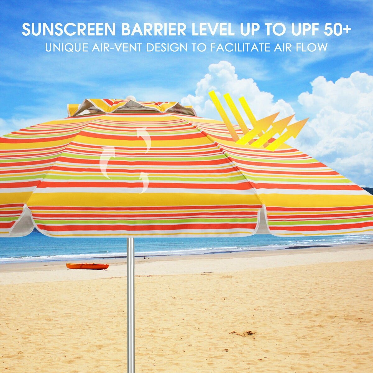 6.5 Feet Beach Umbrella with Sun Shade and Carry Bag without Weight Base-Blue