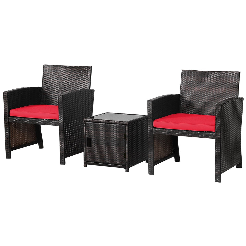 3 Pieces Patio Wicker Furniture Set with Storage Table and Protective Cover-Gray