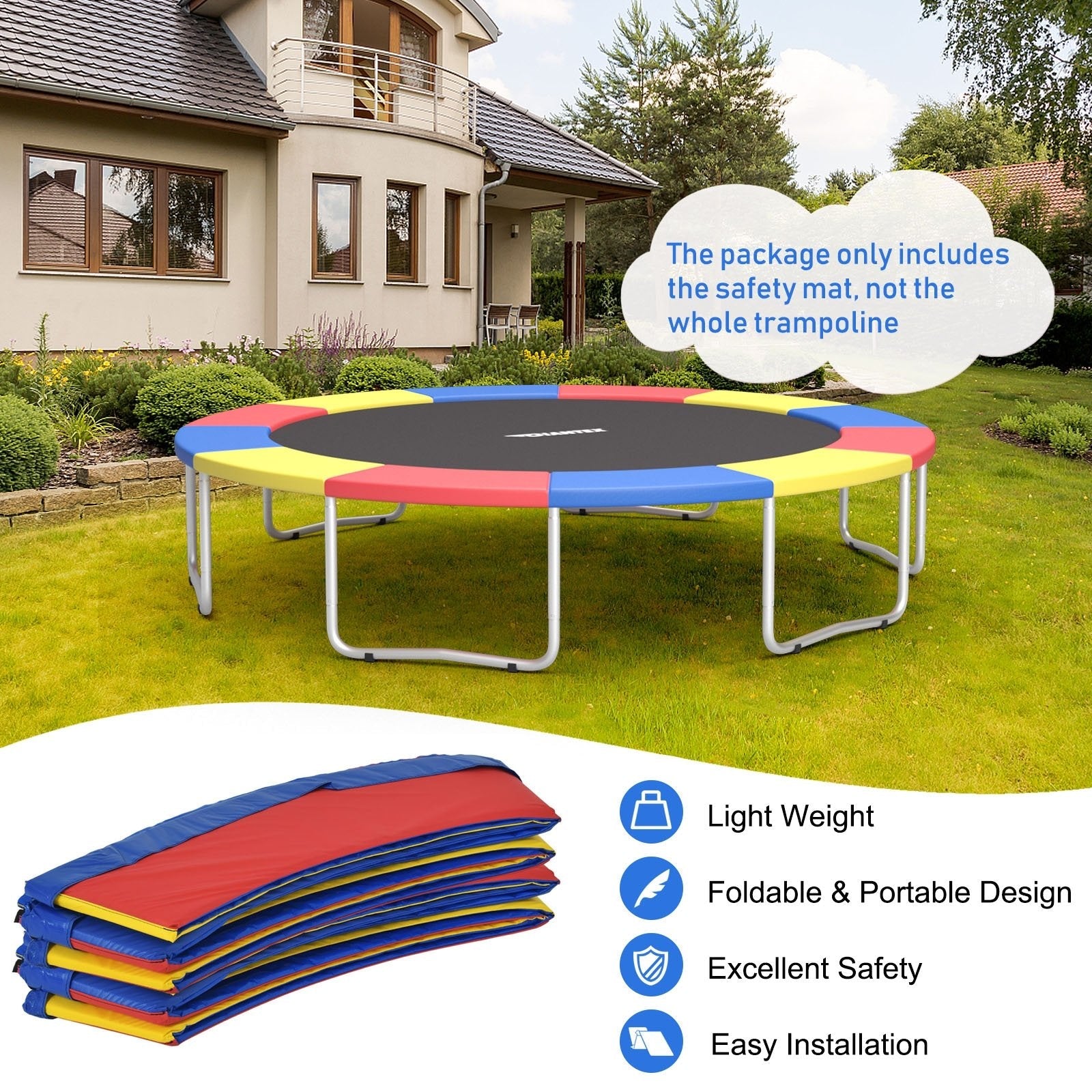 16 Feet Waterproof and Tear-Resistant Universal Trampoline Safety Pad Spring Cover-Blue