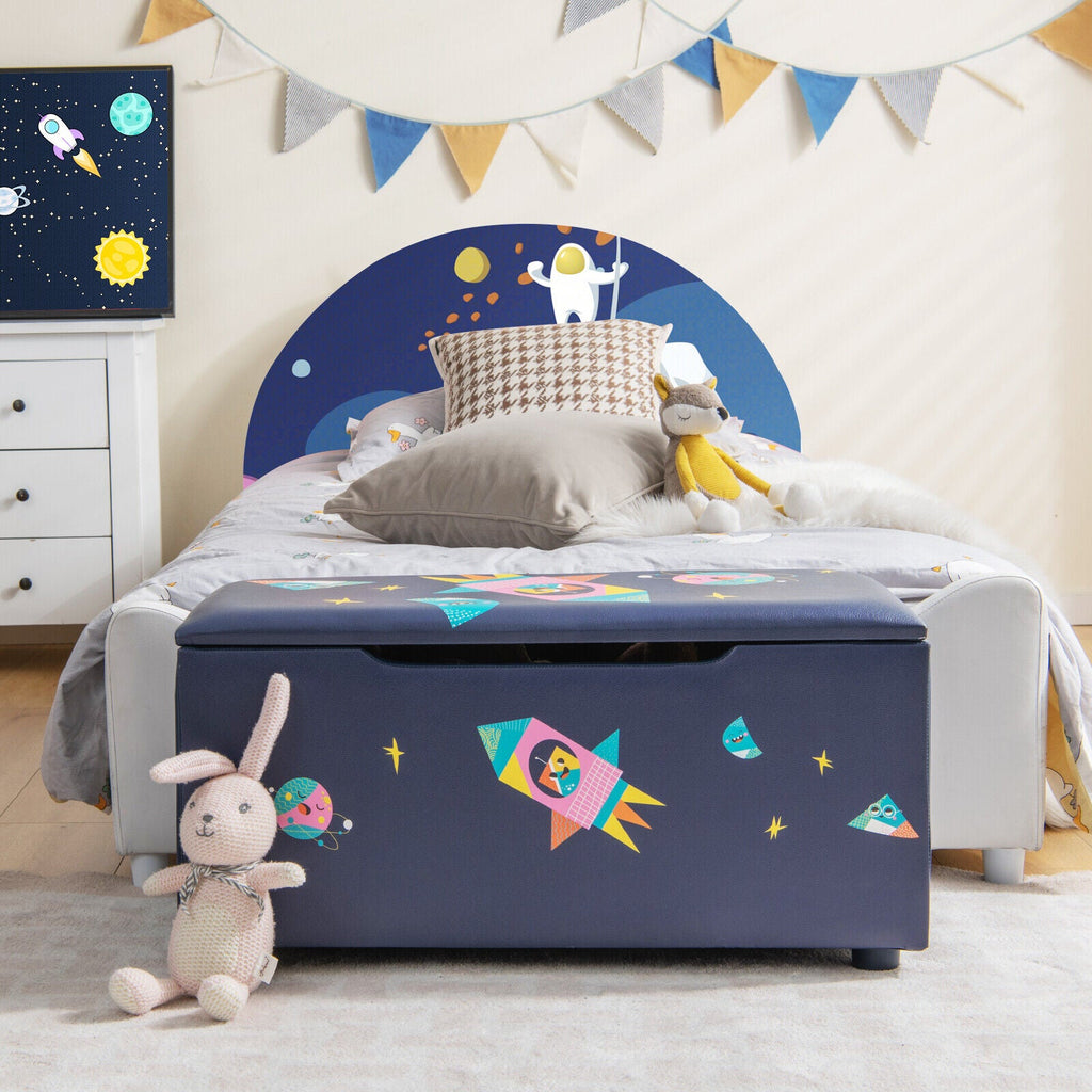 Kids Wooden Upholstered Toy Storage Box with Removable Lid-Blue