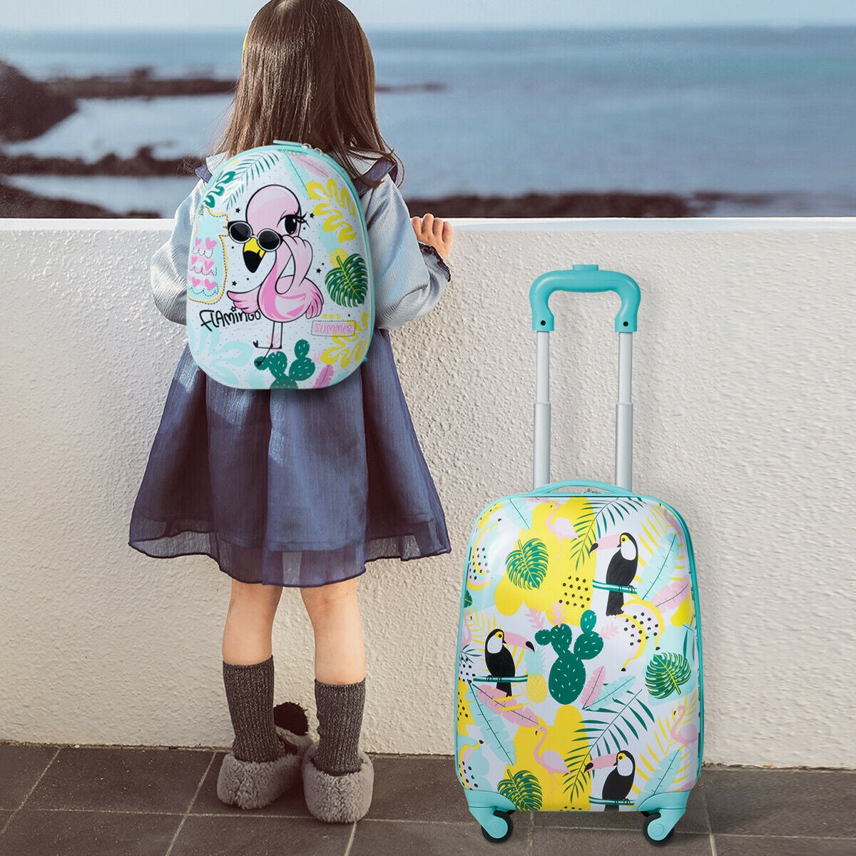 2 Pieces ABS Kids Suitcase Backpack Luggage Set