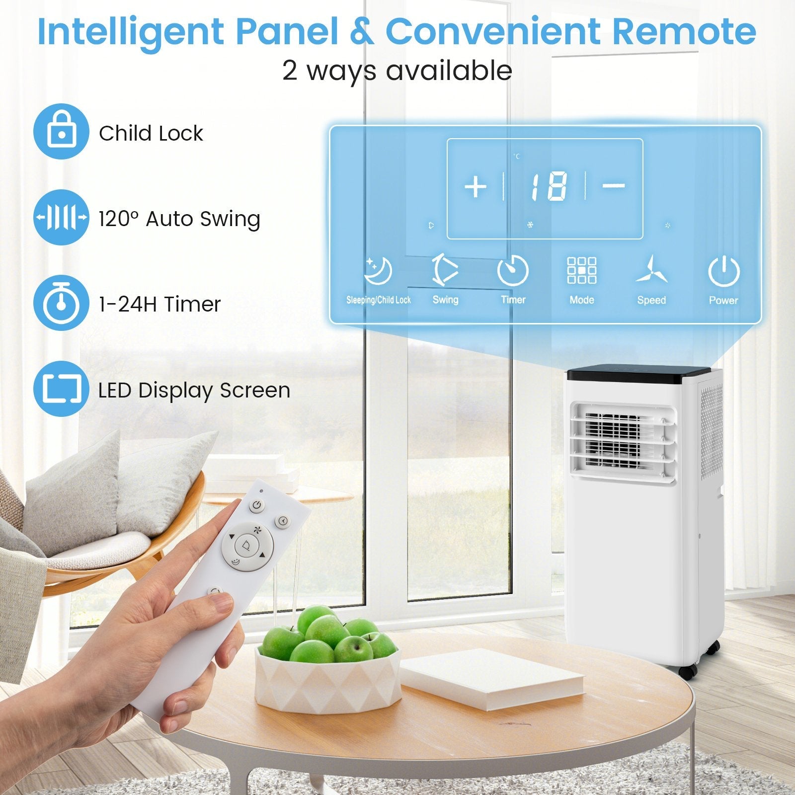 10000 BTU Portable Air Conditioner with Remote Control Cools up to 350 Sq.Ft