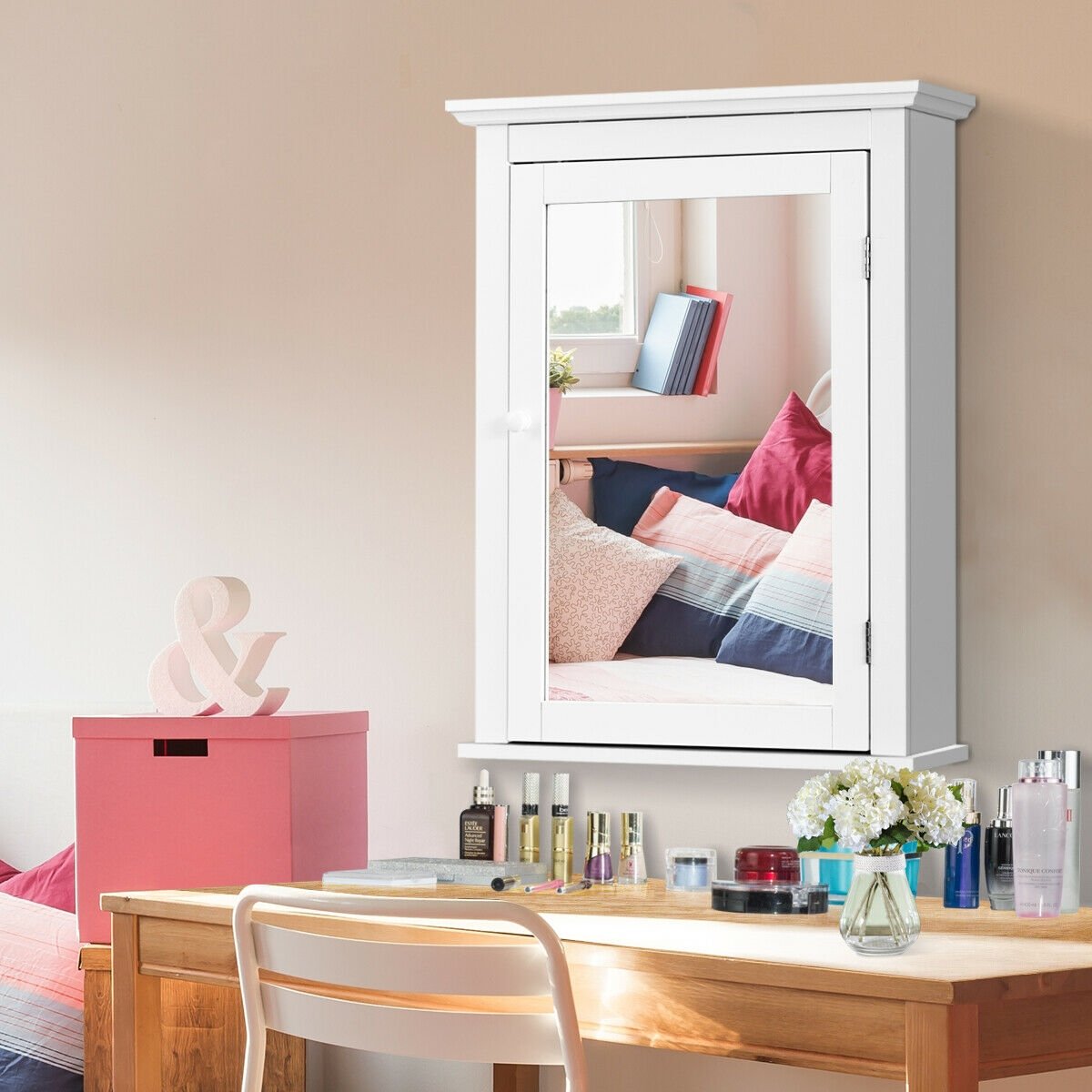 Wall Mounted Bathroom Mirror Cabinet with 5-level Height-adjustable Shelf-Black