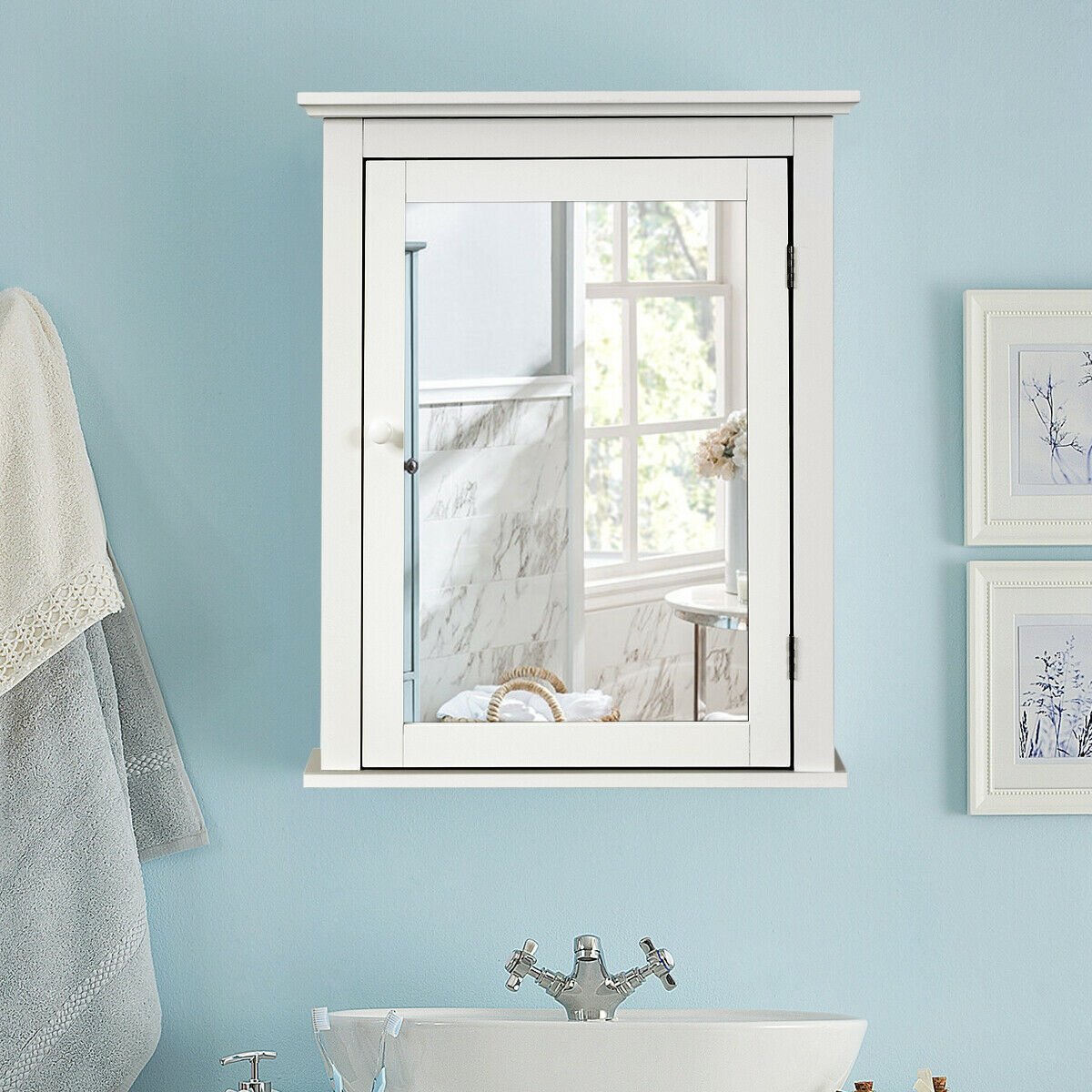 Wall Mounted Bathroom Mirror Cabinet with 5-level Height-adjustable Shelf-Black