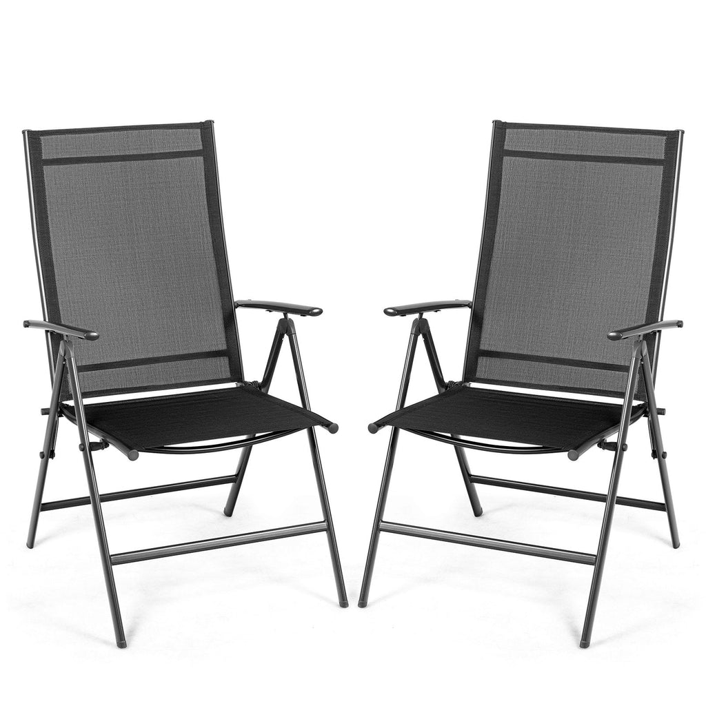 Set of 2 Adjustable Portable Patio Folding Dining Chair Recliners-Black