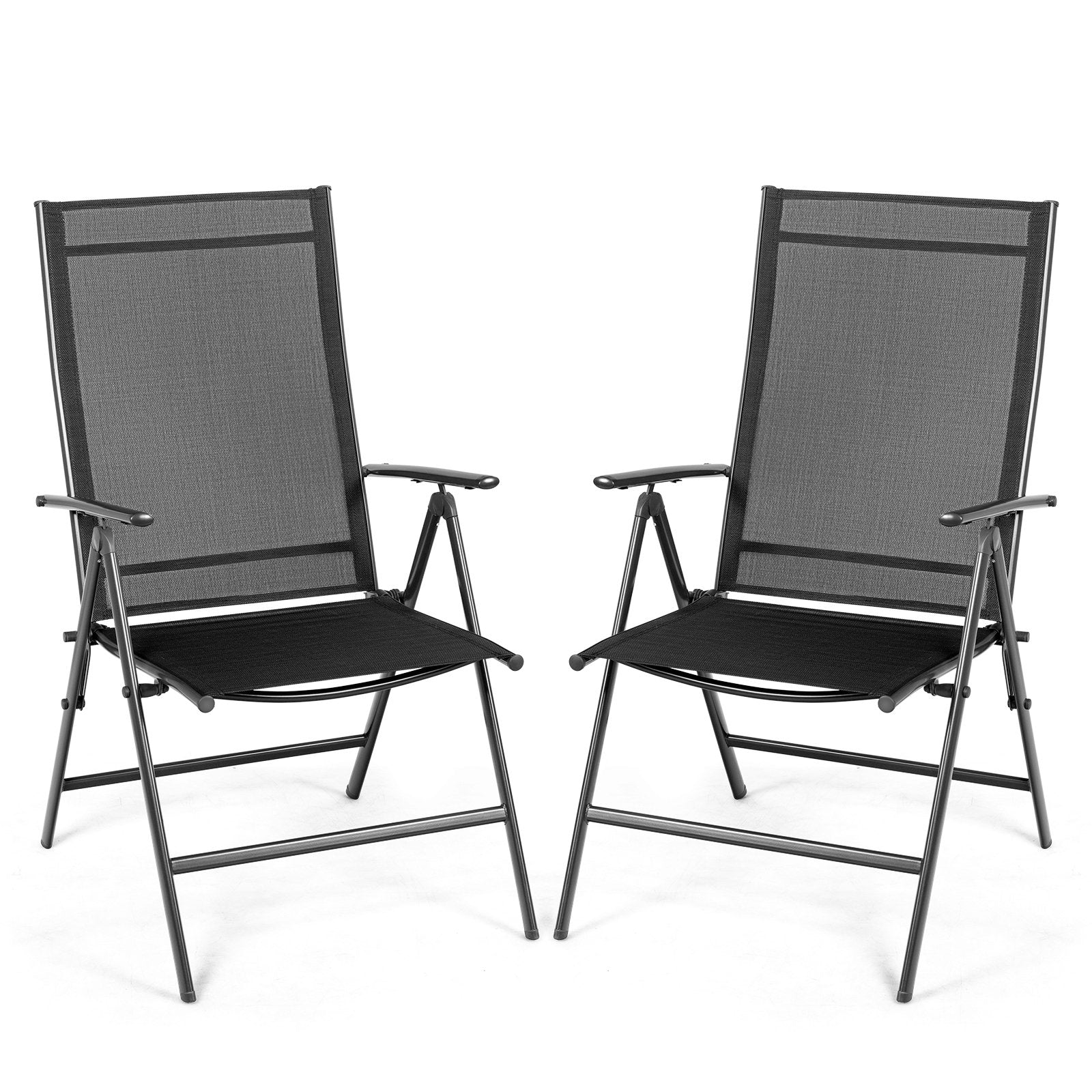 Set of 2 Adjustable Portable Patio Folding Dining Chair Recliners-Black