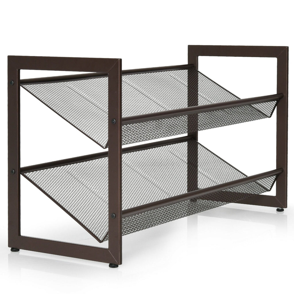2/3/4 Tiers Flat and Slant Metal Shoe Rack for Entryway Hallway-4-Tier
