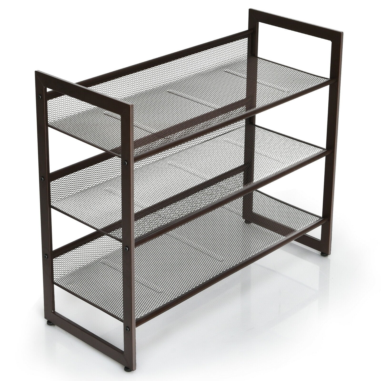 2/3/4 Tiers Flat and Slant Metal Shoe Rack for Entryway Hallway-4-Tier